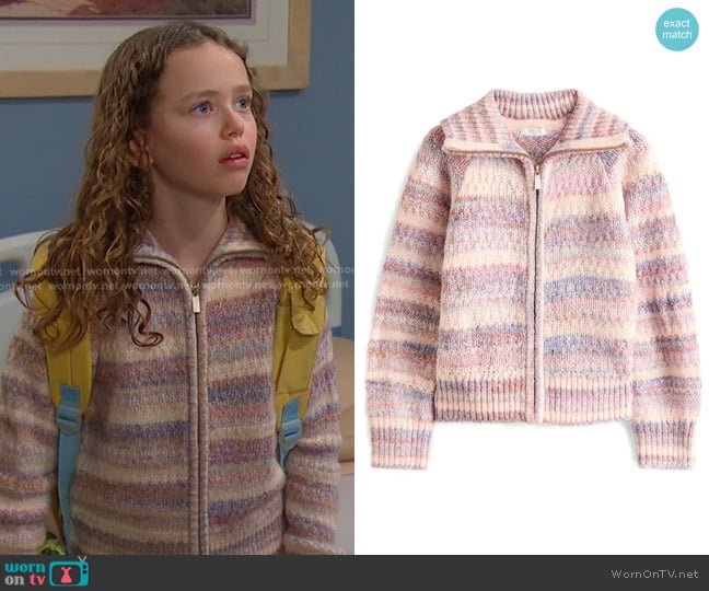 Next Kids' Stripe Zip-Up Cardigan worn by Rachel Black (Alice Halsey) on Days of our Lives