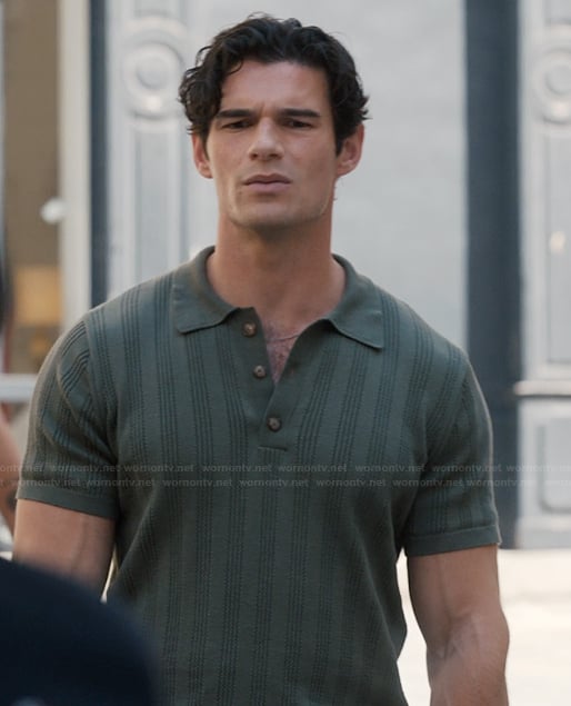 Nicolas’s green ribbed polo on Emily in Paris