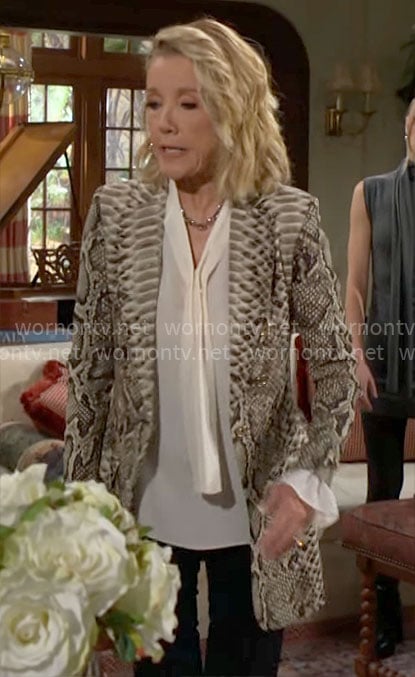 Nikki's snakeskin print blazer on The Young and the Restless