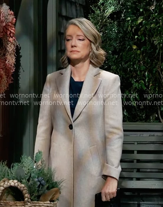 Nina’s beige coat on General Hospital