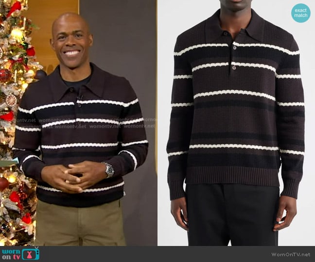 Dr. Ian Smith’s brown striped polo sweater on GMA