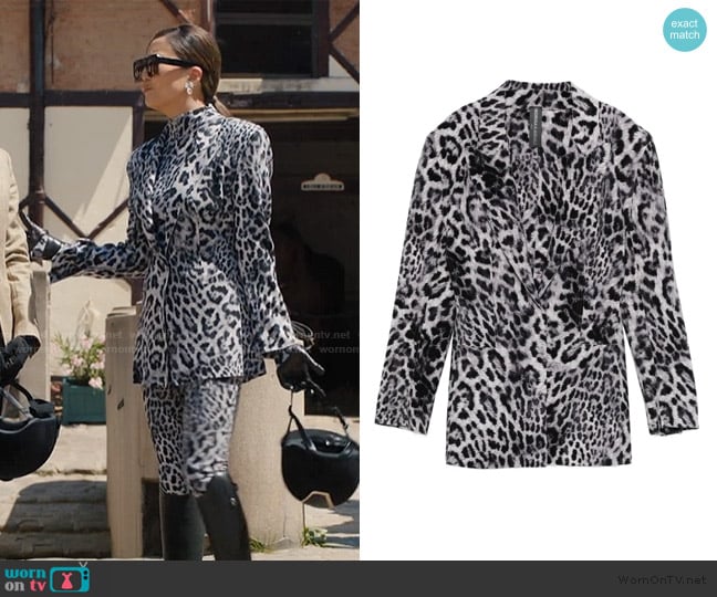 Norma Kamali Leopard-print blazer worn by Mindy Chen (Ashley Park) on Emily in Paris