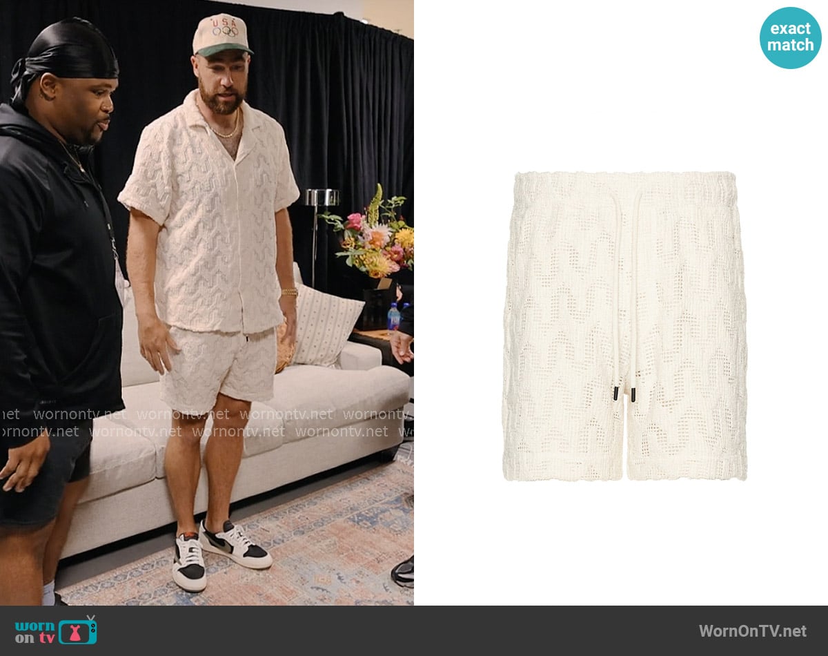 Travis Kelce’s wavy crochet shorts on The End of an Era