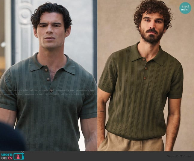 Octobre Editions Rio Knit Polo in Light Olive Green worn by Nicolas de Léon (Paul Forman) on Emily in Paris
