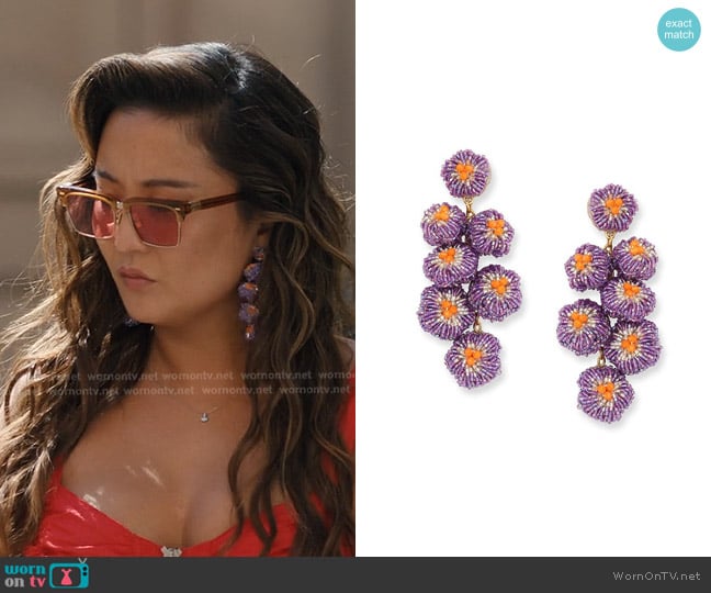 Olivia Dar Flower Bouquet Beaded Earrings worn by Mindy Chen (Ashley Park) on Emily in Paris