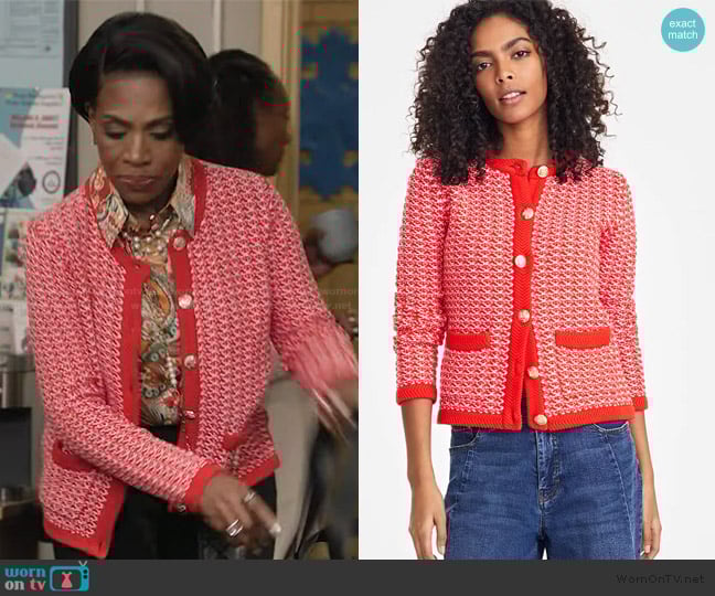 On 34th Patterned Jacquard Cardigan worn by Barbara Howard (Sheryl Lee Ralph) on Abbott Elementary
