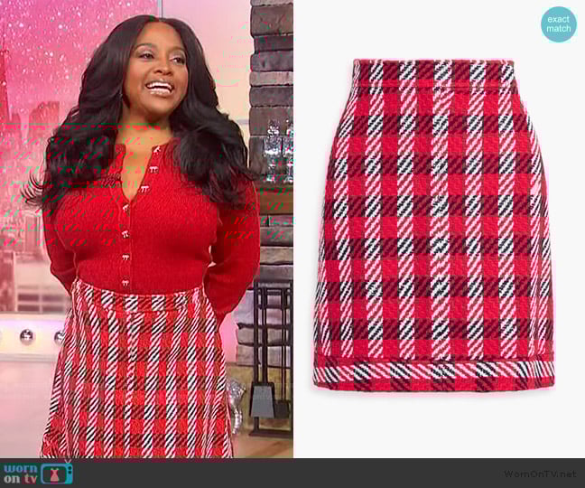 Oscar de la Renta Checked cotton-blend tweed mini skirt worn by Sherri Shepherd on Sherri