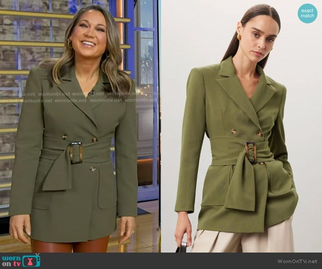 Osman Yousefzada Belted Blazer in Olive worn by Ginger Zee on Good Morning America