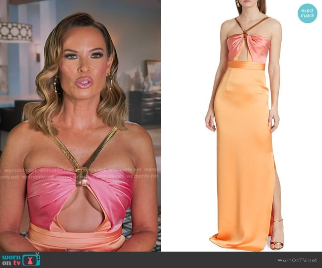 Ozgur Masur Chain Halter Satin Column Gown worn by Britani Bateman on The Real Housewives of Salt Lake City