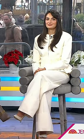 Paige Desorbo’s white peplum jacket and pants on Today