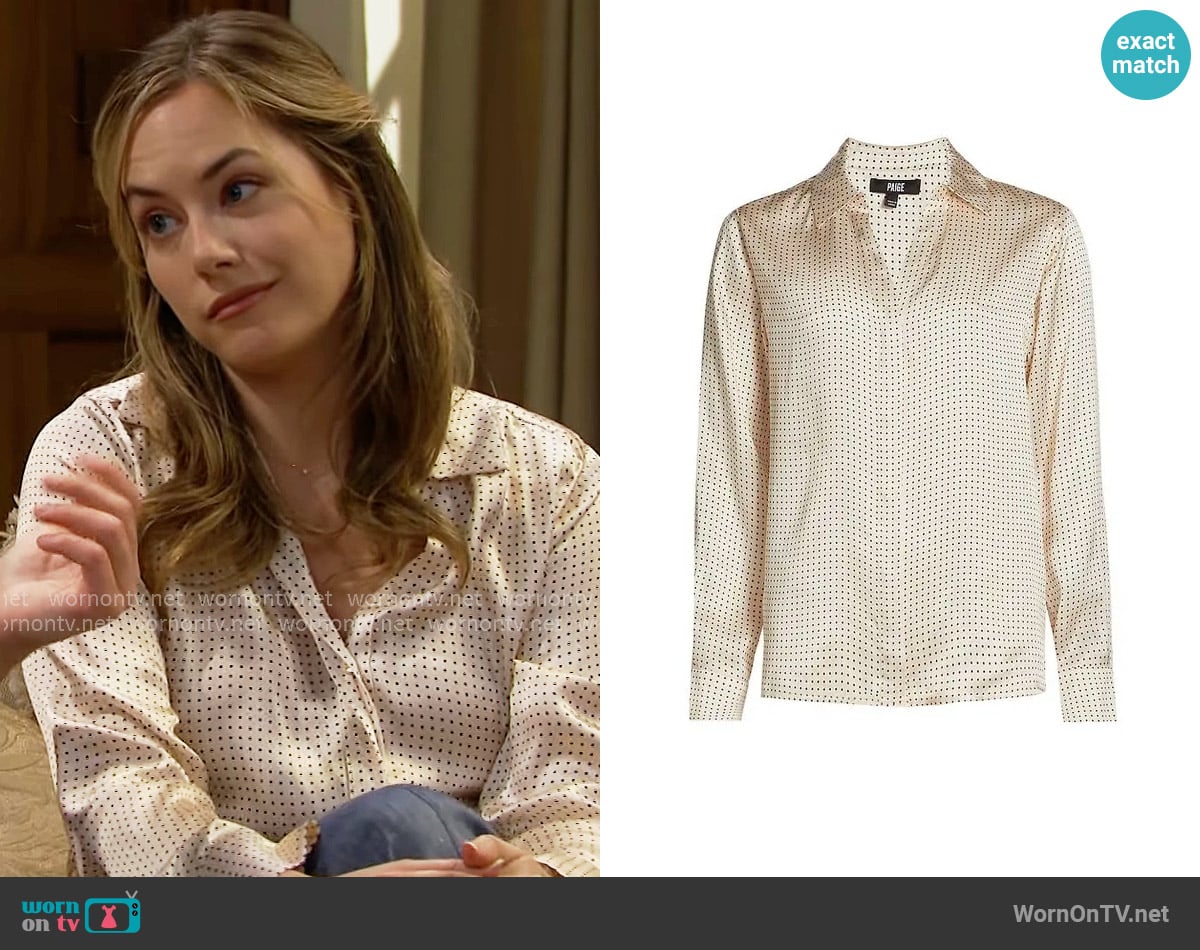 Paige Palmer Shirt in Travertine Black worn by Hope Logan (Annika Noelle) on The Bold and the Beautiful