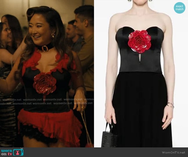 Parlor Floral-appliqué Bustier Top worn by Mindy Chen (Ashley Park) on Emily in Paris