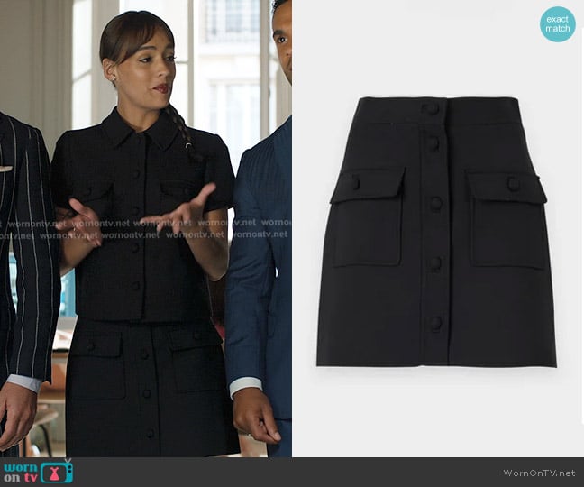 Paul & Joe Jozyb Mini Skirt in Nori worn by Genevieve (Thalia Besson) on Emily in Paris