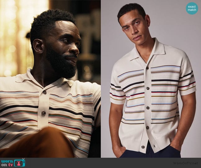Paul Smith Ecru 'Signature Stripe Knitted Cotton Short-Sleeve Shirt worn by Geoffrey (Jimmy Akingbola) on Bel-Air