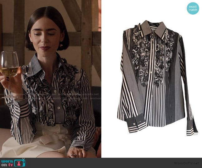 Paul Smith Striped Shirt worn by Emily Cooper (Lily Collins) on Emily in Paris