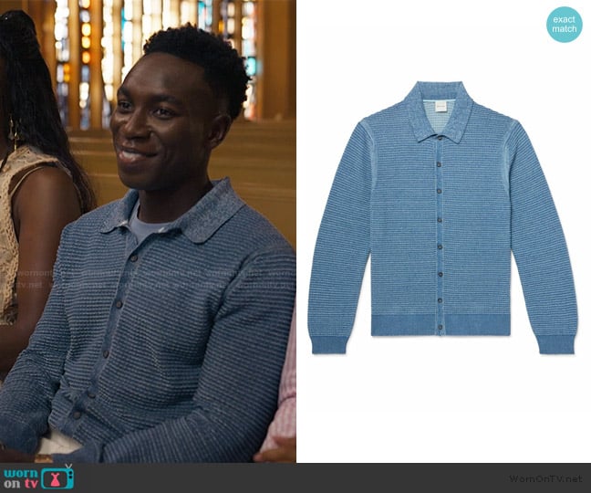Paul Smith Waffle-Knit Cotton and Linen-Blend Cardigan worn by Carlton Banks (Olly Sholotan) on Bel-Air