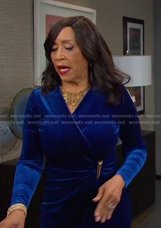Paulina’s blue velvet wrap dress on Days of our Lives