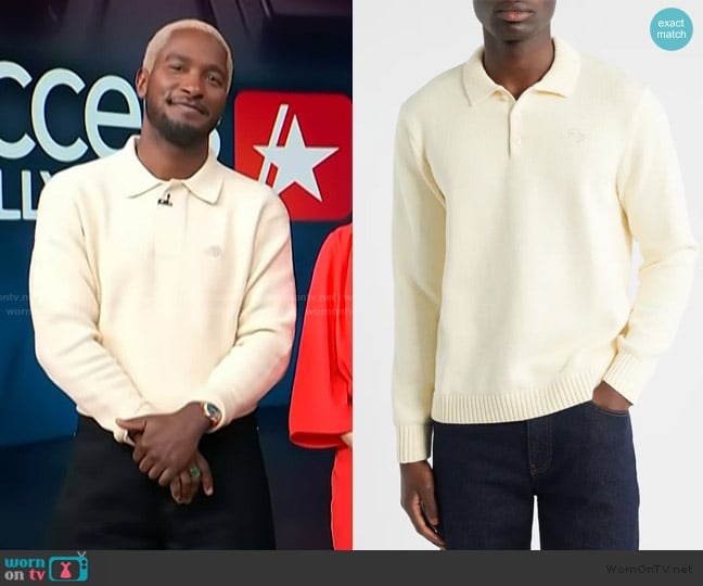 Percival Verso Long Sleeve Polo worn by Scott Evans on Access Hollywood