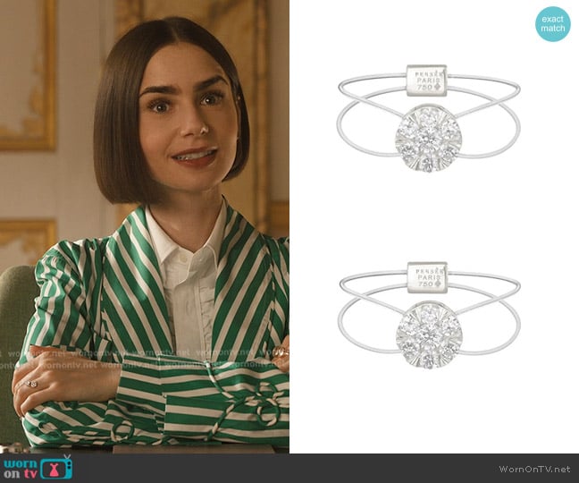 Persée Paris 2x Imagine Round 18K Gold, Whitegold Ring worn by Emily Cooper (Lily Collins) on Emily in Paris