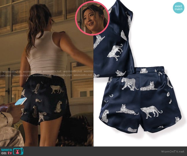 Mindy’s cheetah print shorts on Emily in Paris