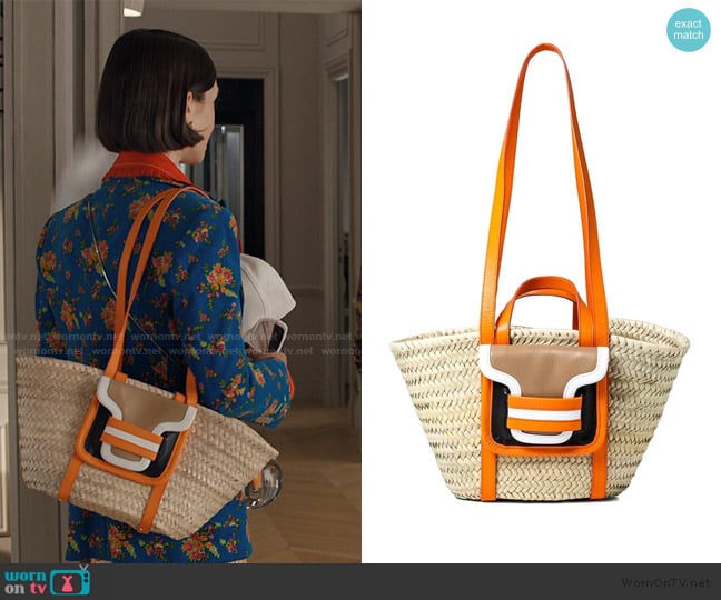 Pierre Hardy Alpha Rafia Basket Bag worn by Emily Cooper (Lily Collins) on Emily in Paris