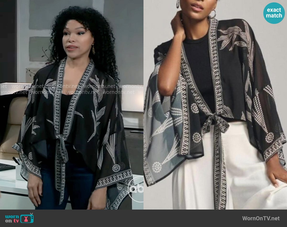 Pilcro at Anthropologie Tie-Front Kimono worn by Portia Robinson (Brook Kerr) on General Hospital