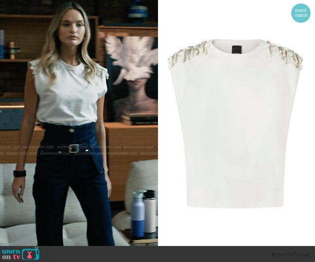 Pinko Embellished-shoulder T-shirt worn by Harper ( Alina Rose Armstrong) on Elsbeth