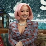 Ice Spice’s tartan jacket and mini skirt on The Kelly Clarkson Show