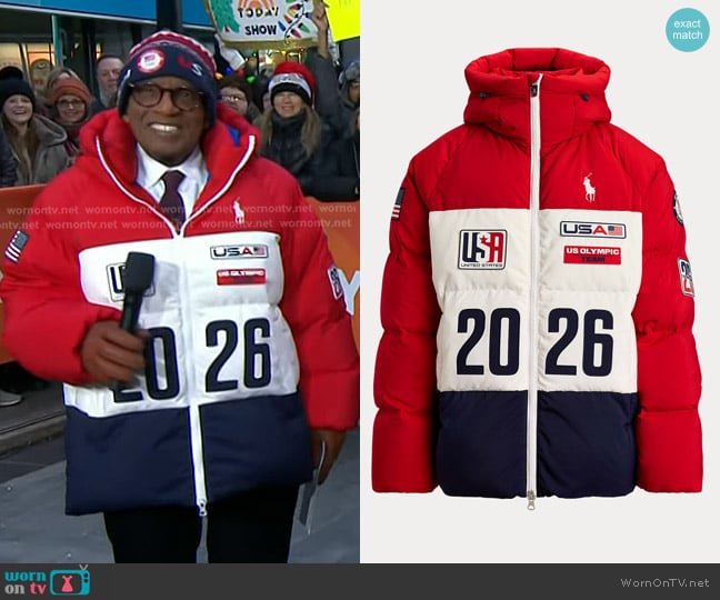 Polo Ralph Lauren Team USA Closing Ceremony Jacket in RL Red Multi worn by Al Roker on Today