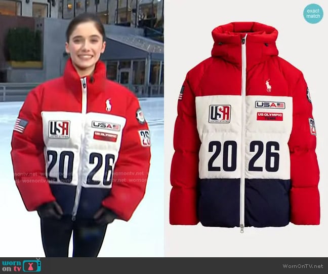 Isabeau Levito’s red, white and navy puffer jacket on Today Isabeau Levito’s red, white and navy puffer jacket on Today