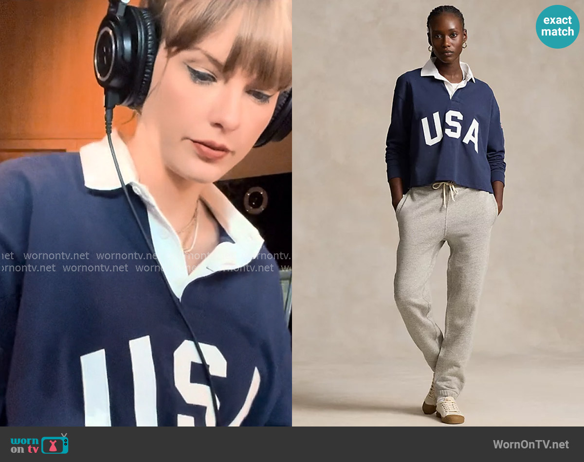 Polo Ralph Lauren Team USA Cropped Rugby Shirt worn by Taylor Swift on The End of an Era
