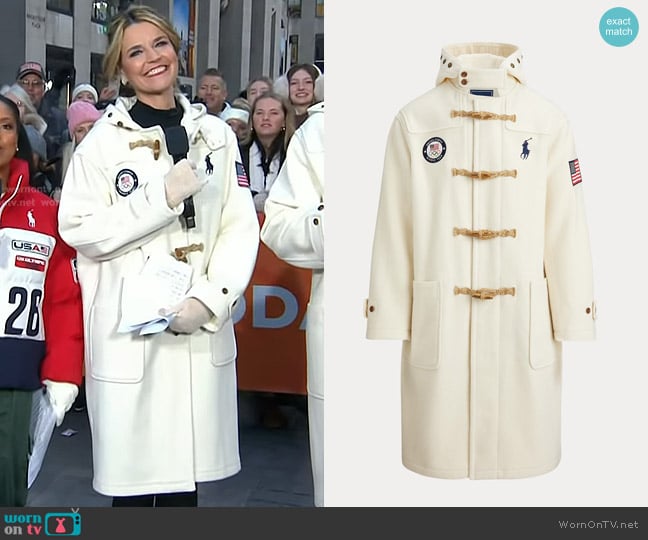 Polo Ralph Lauren Team USA Opening Ceremony Toggle Coat worn by Savannah Guthrie on Today