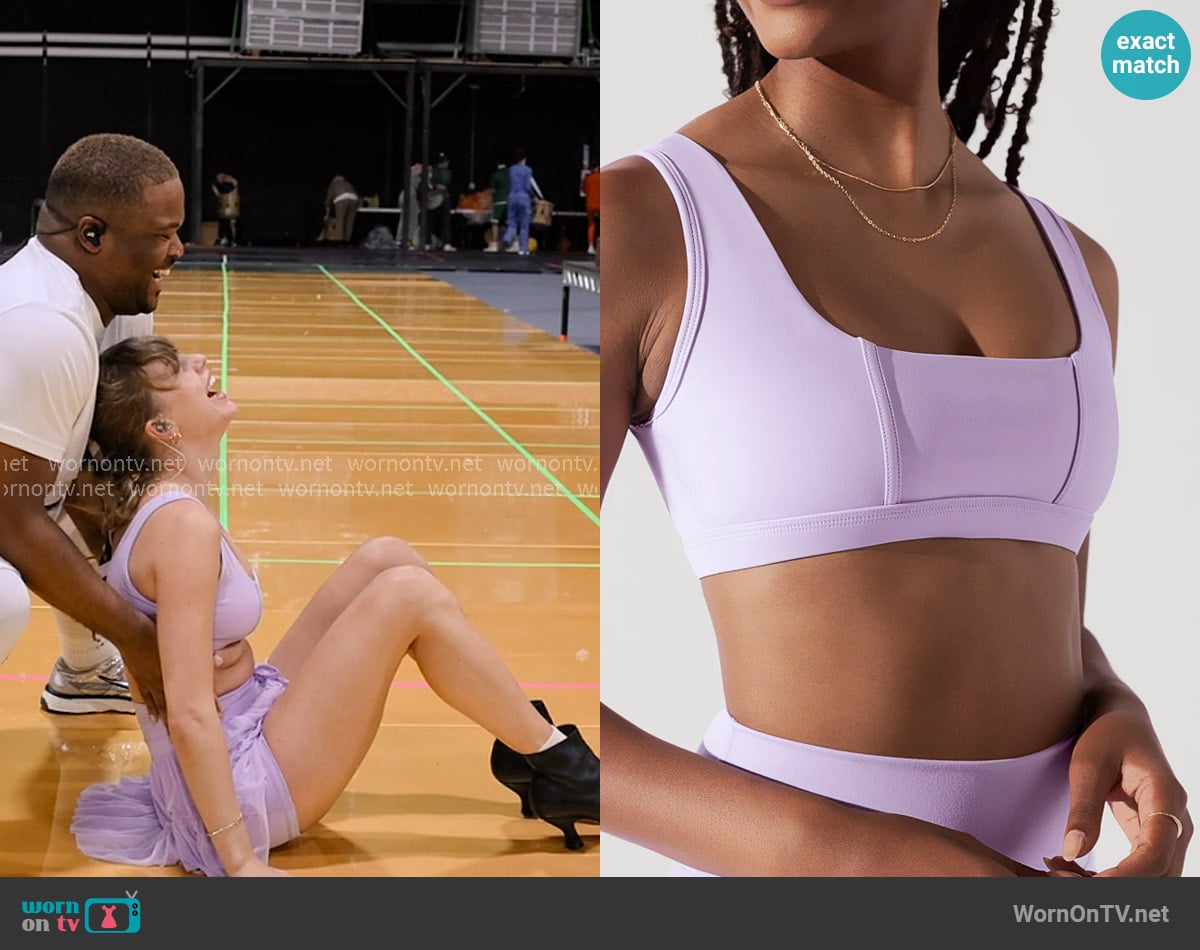 Taylor Swift’s lilac sports bra on The End of an Era