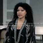 Portia’s black and white printed kimono top on General Hospital