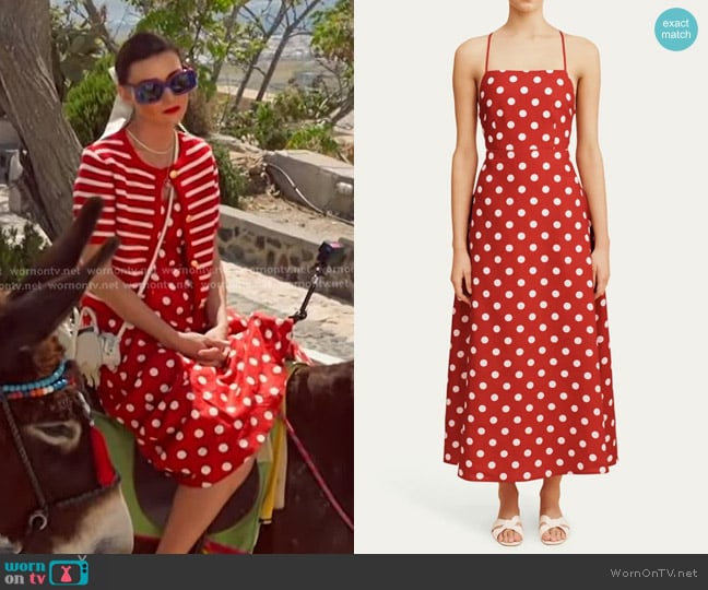 Posse Lori Polka-Dot Linen Maxi Dress worn by Bronwyn Newport on The Real Housewives of Salt Lake City