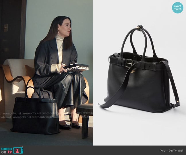 Prada Buckle Large Leather Handbag with Belt worn by Carrington Lane (Sarah Paulson) on Alls Fair
