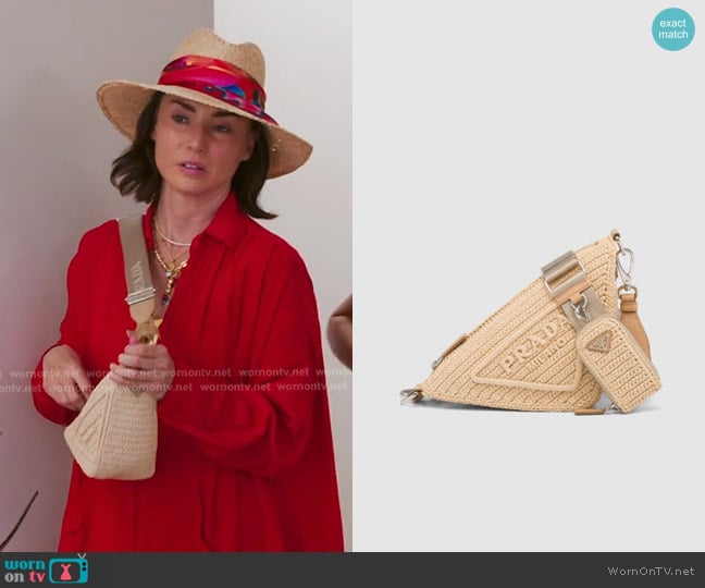 Prada Raffia Triangle Bag in Natural worn by Bronwyn Newport on The Real Housewives of Salt Lake City