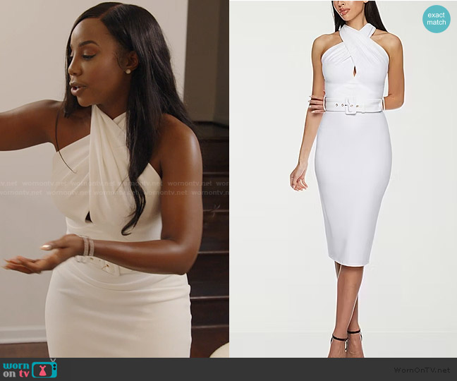 Premier Amour Belted Womens Belted Sleeveless Midi Sheath Dress worn by Jassi on The Real Housewives of Potomac
