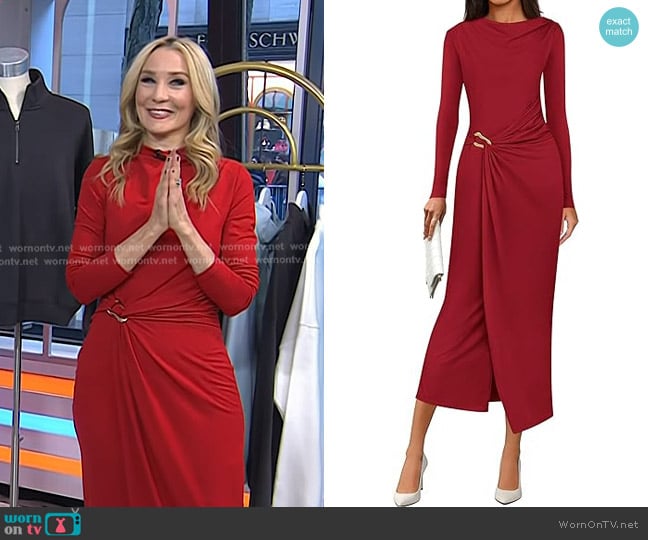 Chassie’s red buckle waist jersey dress on Today Chassie’s red buckle waist jersey dress on Today
