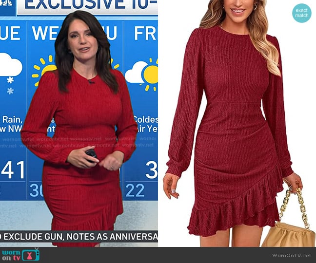 PrettyGarden Ruched Bodycon Mini Dress in red worn by Maria Larosa on Today