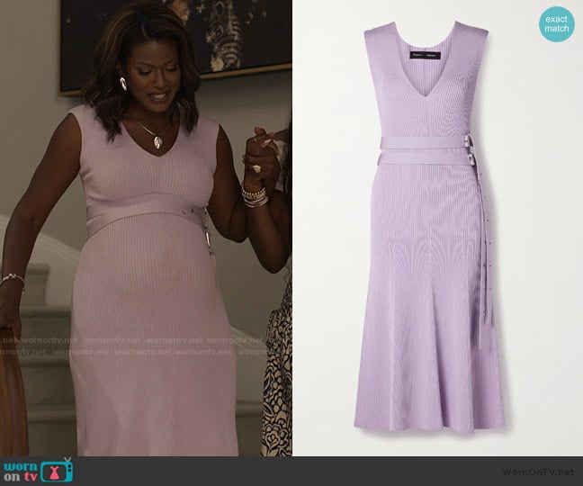 Proenza Schouler Madeline belted ribbed-knit midi dress worn by Vivian Banks (Cassandra Freeman) on Bel-Air