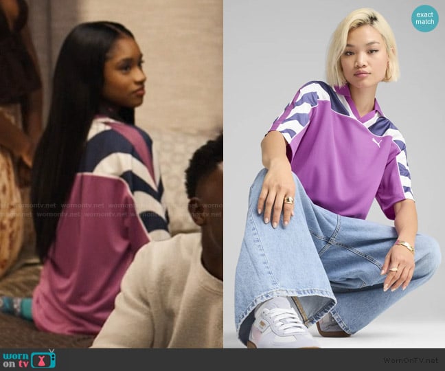 Puma Future Archive Relaxed Polo shirt in wild berry worn by Ashley Banks (Akira Akbar) on Bel-Air