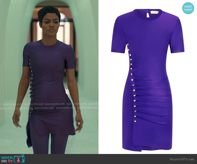 Rabanne Drape Pression Mini Dress in Violet worn by Milan (Teyana Taylor) on Alls Fair