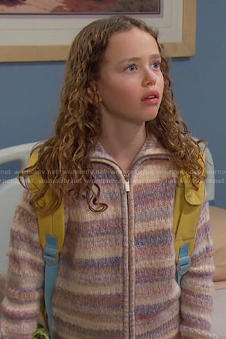 Rachel's pink striped zip cardigan on Days of our Lives