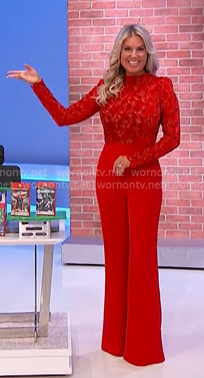 Rachel's red lace jumpsuit on The Price is Right