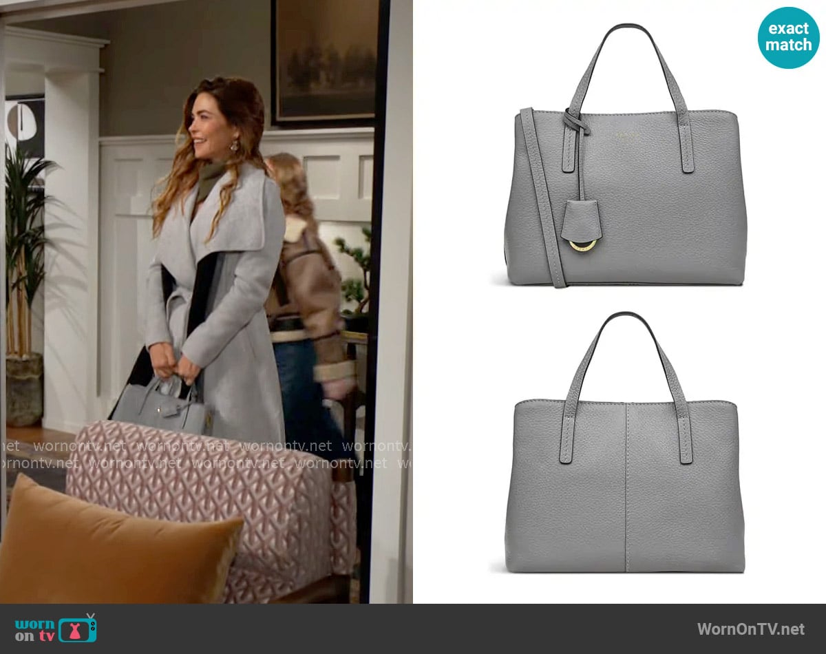Radley London Dukes Place Medium Grab Bag in Cloud worn by Victoria Newman (Amelia Heinle) on The Young and the Restless