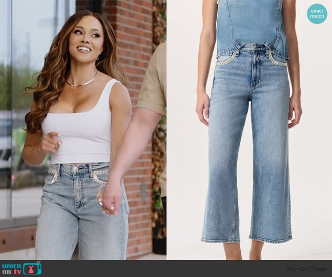 Rag and Bone Andi Embellished Ankle-Length Wide-Leg Jeans worn by Ashley Darby on The Real Housewives of Potomac