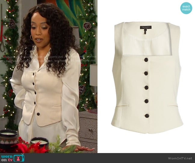 Rag & Bone Mariana Italian Twill Vest in Ivory worn by Jada Hunter (Elia Cantu) on Days of our Lives