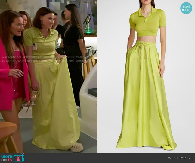 Ralph Lauren Collection Cropped Silk Jersey Polo and Emilien Skirt worn by Bronwyn Newport on The Real Housewives of Salt Lake City