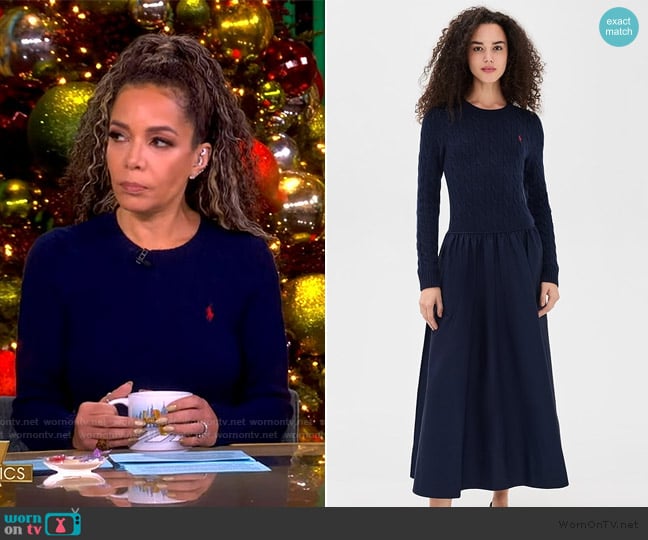 Ralph Lauren Crew Neck Long Sleeve Fit & Flare Dress worn by Sunny Hostin on The View